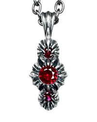 Silver pendant with red gemstones on a white background
